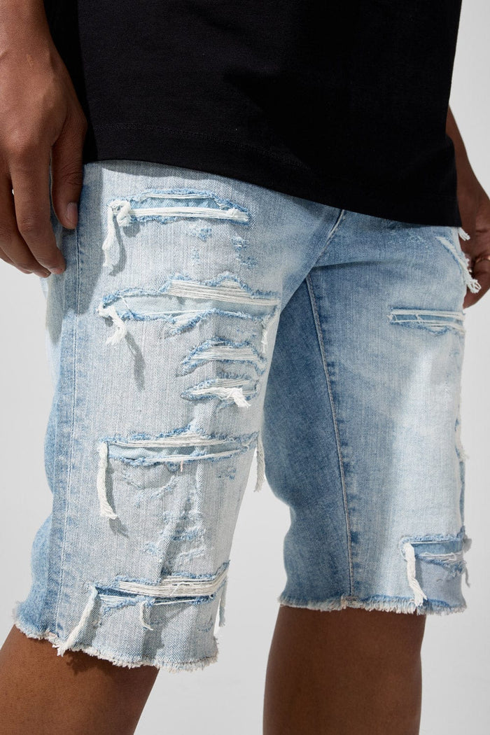 Jordan Craig - Rip And Repair Denim Shorts - Sky Blue