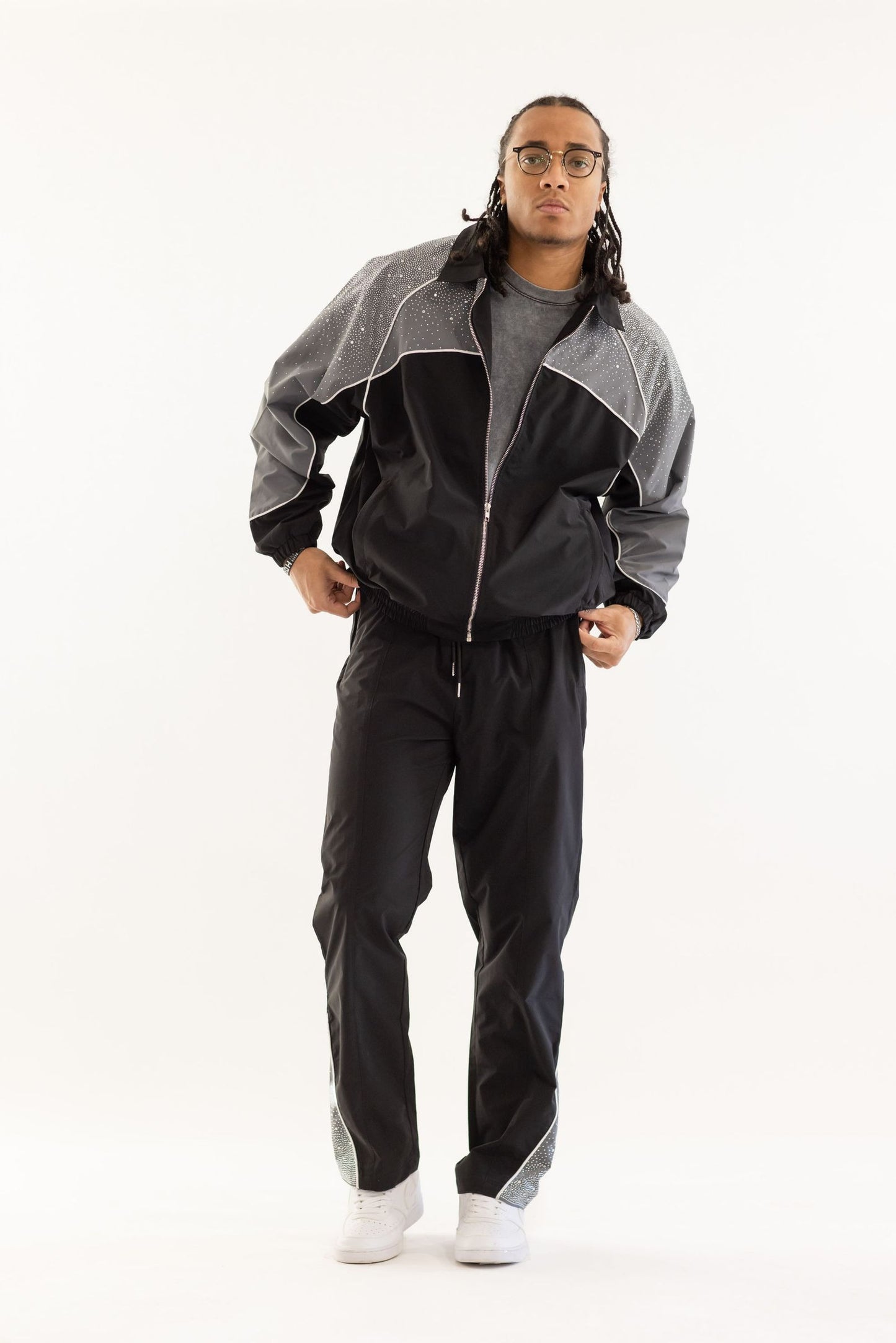 Kindred - Men's Nylon Windbreaker Jacket & Pants Set W Rhinestones