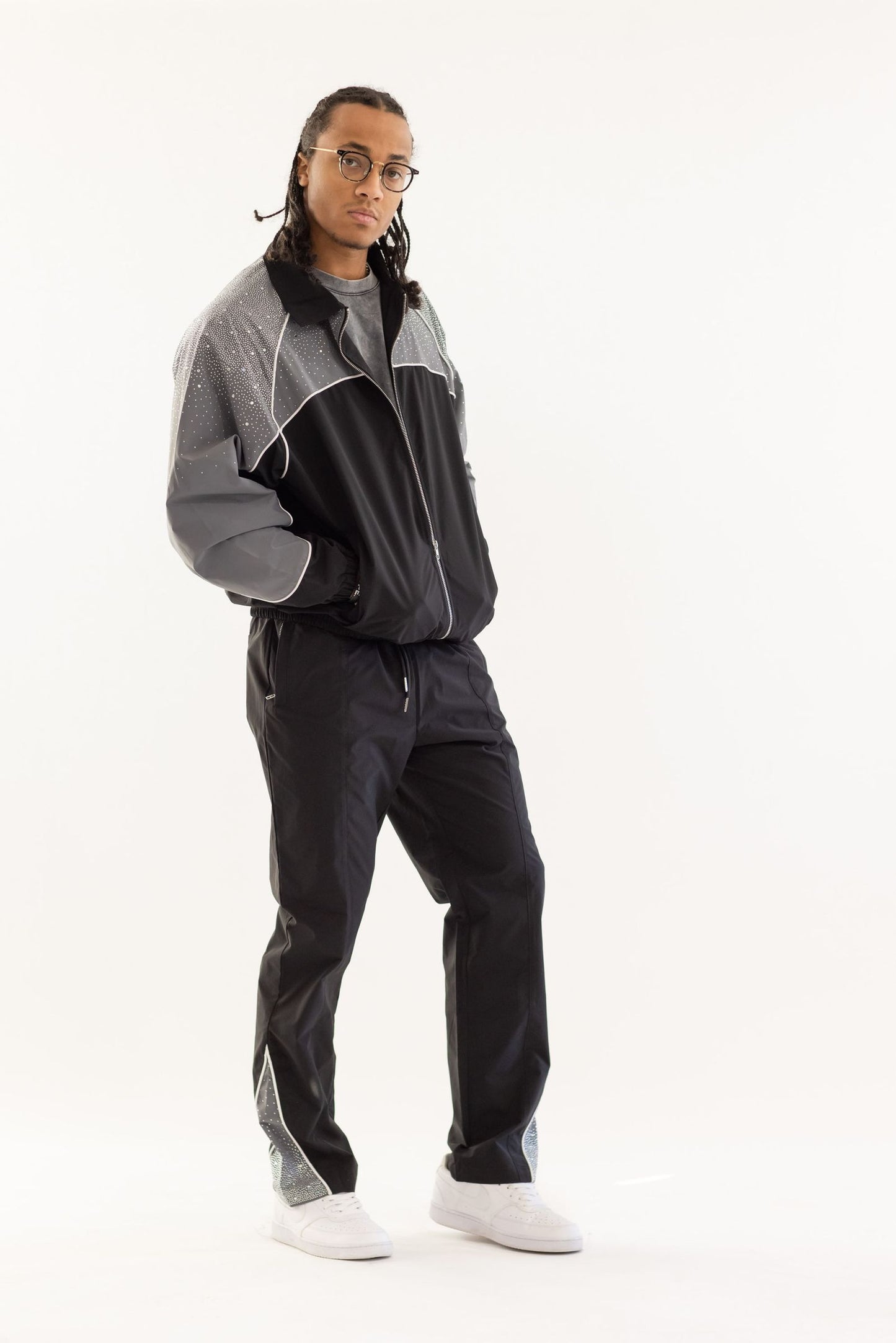 Kindred - Men's Nylon Windbreaker Jacket & Pants Set W Rhinestones