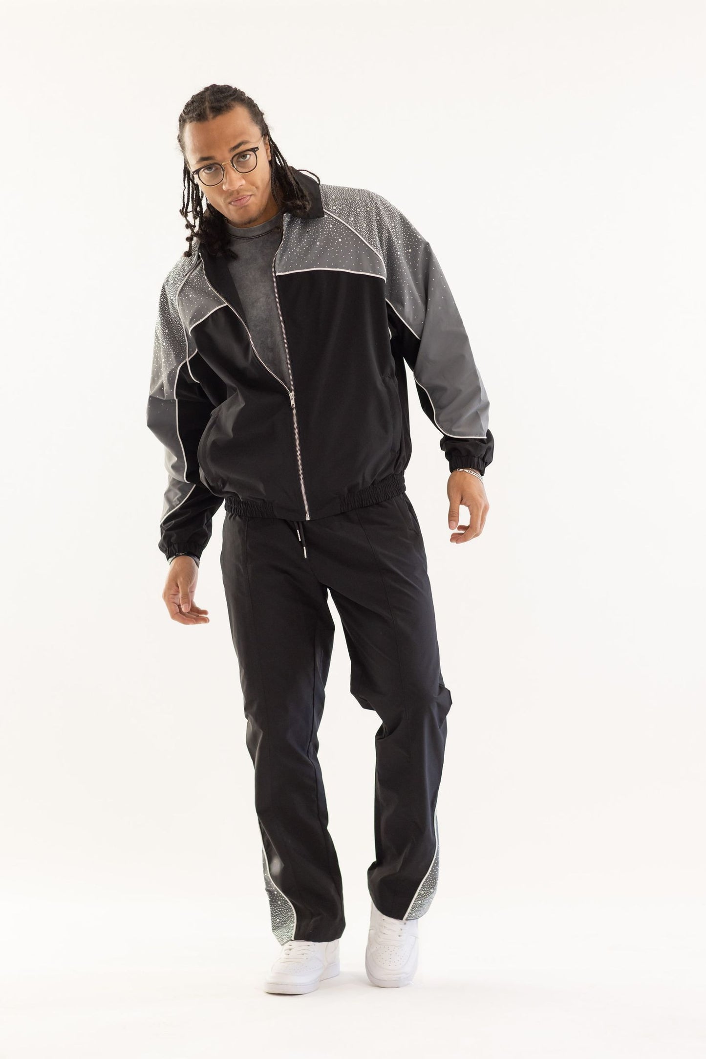 Kindred - Men's Nylon Windbreaker Jacket & Pants Set W Rhinestones