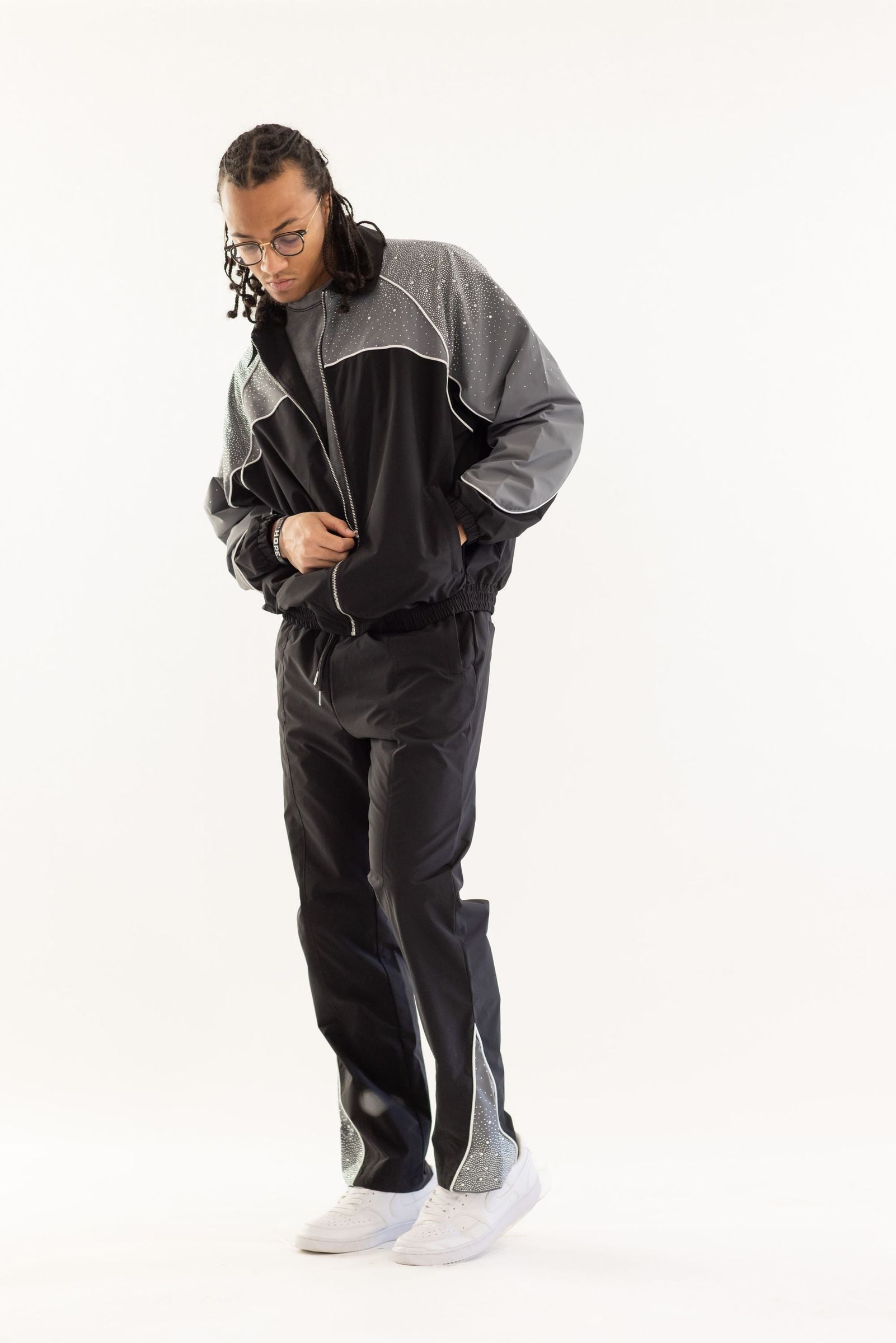 Kindred - Men's Nylon Windbreaker Jacket & Pants Set W Rhinestones