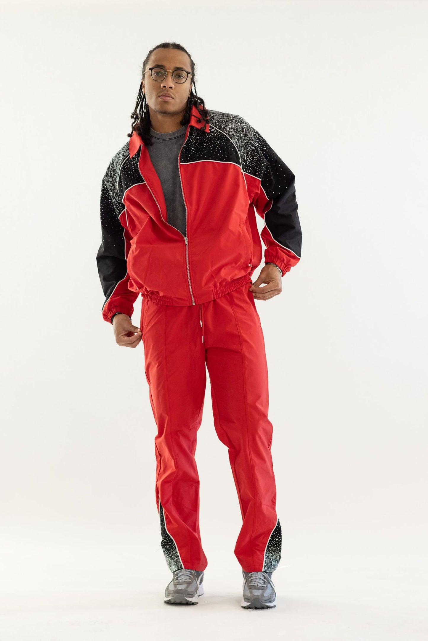Kindred - Men's Nylon Windbreaker Jacket & Pants Set W Rhinestones