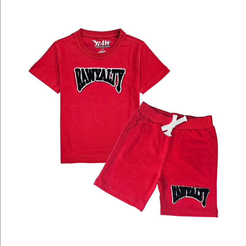Kids Rawyalty Black Chenille T-Shirts and Cotton Shorts Set - Red Black