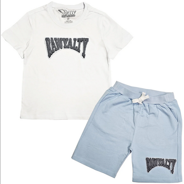 Kids Rawyalty Grey Chenille T-Shirts and Cotton Shorts Set - White Sky