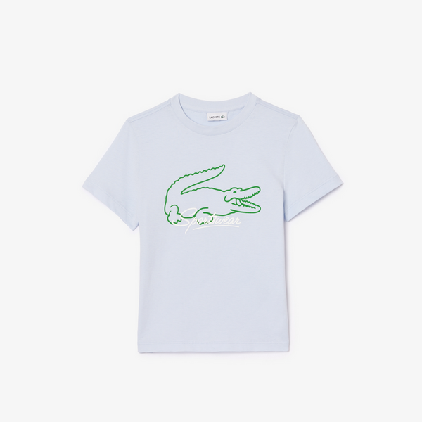 Lacoste Kids' Bright Croc Print Cotton T-Shirt  - Light Blue White T69