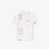Lacoste Kids' Piqué Croc Print Polo - White 2CQ - BLVD