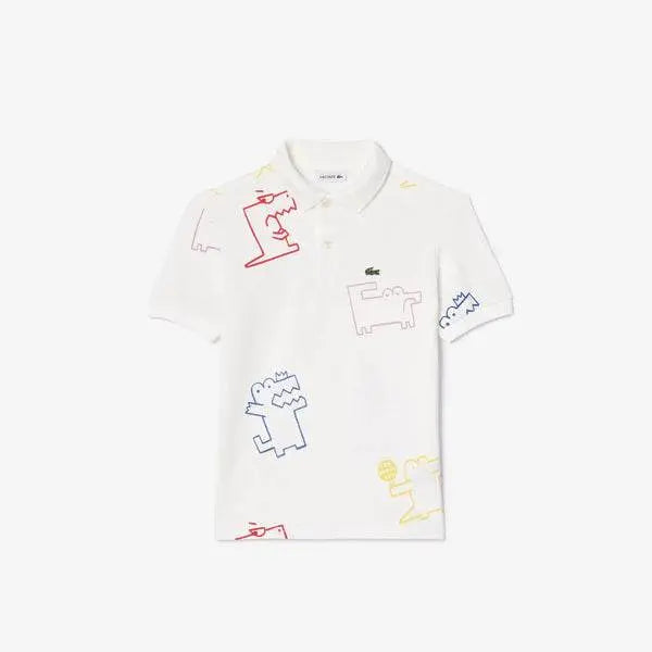 Lacoste Kids' Piqué Croc Print Polo - White 2CQ - BLVD