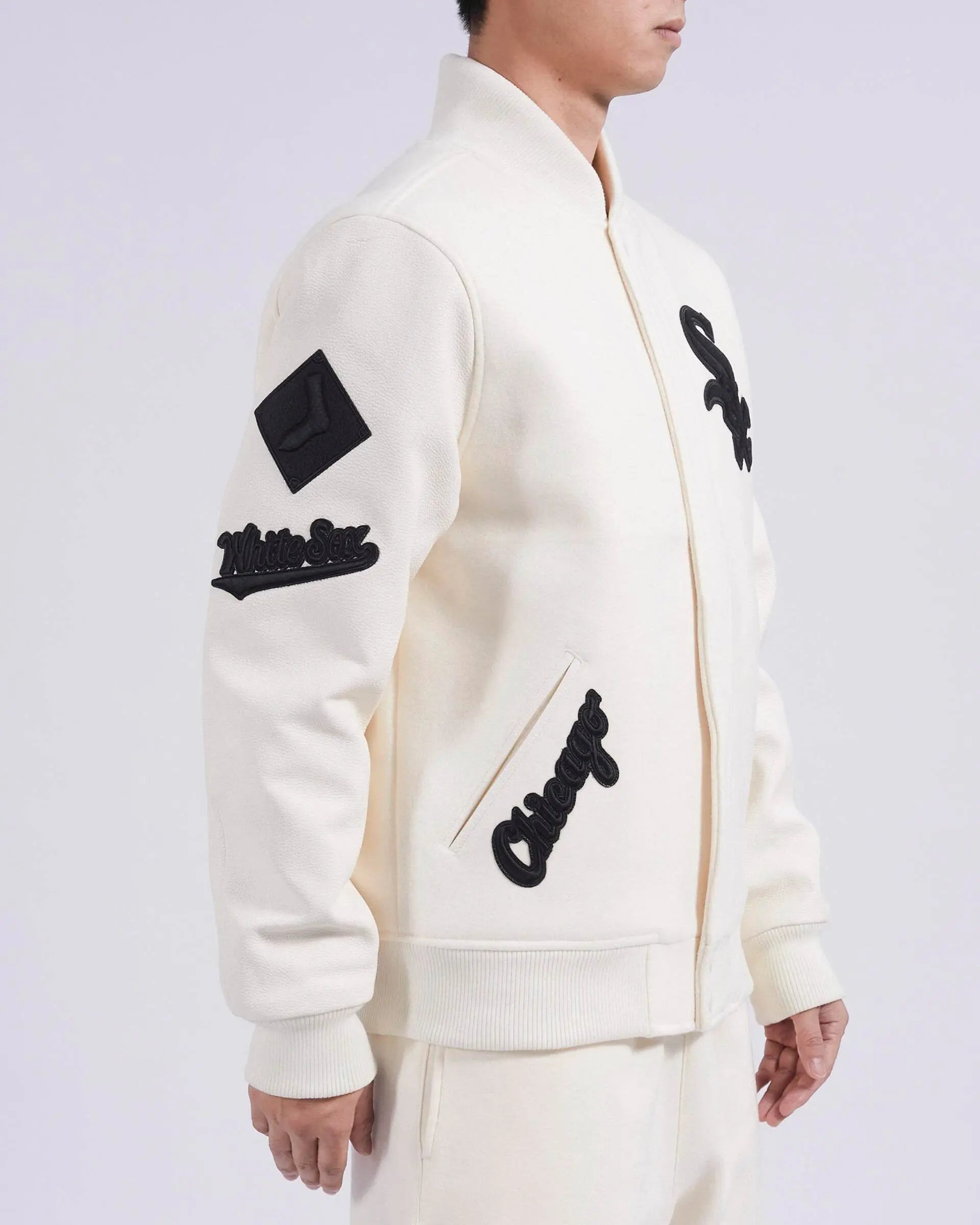 Pro Standard - Chicago White Sox Triple Tonal Varsity Jacket - Eggshell / Black - BLVD