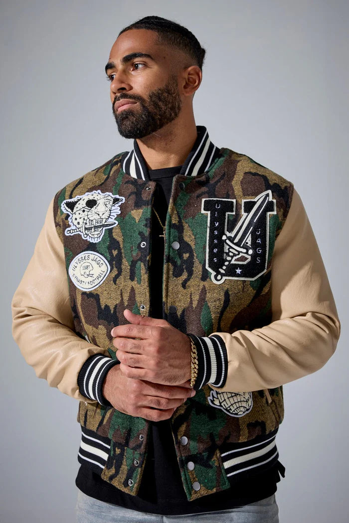 Jordan Craig Life of Vice Men Varsity Jacket - Vintage Camo Jordan Craig