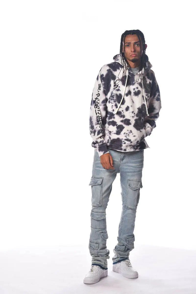 Gunzinii Lost Angels Tie-dye Crop Top Pullover Hoodie - Grey - BLVD