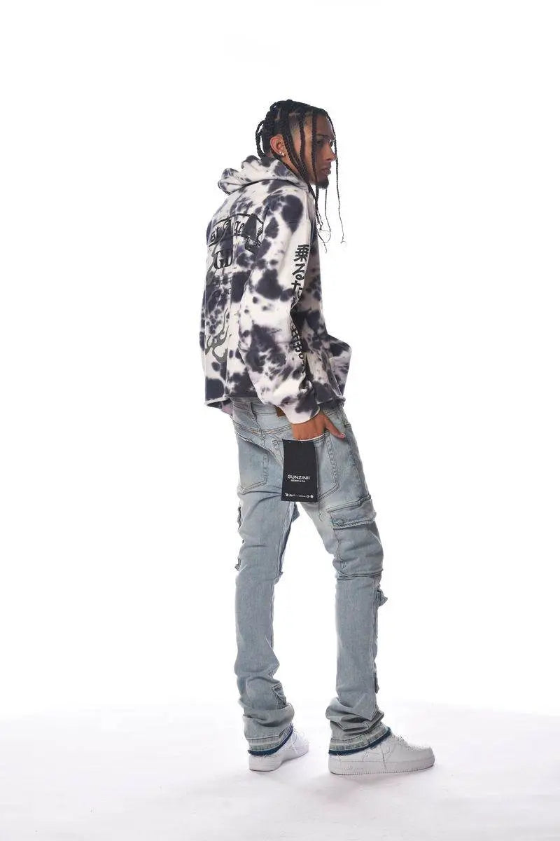 Gunzinii Lost Angels Tie-dye Crop Top Pullover Hoodie - Grey - BLVD
