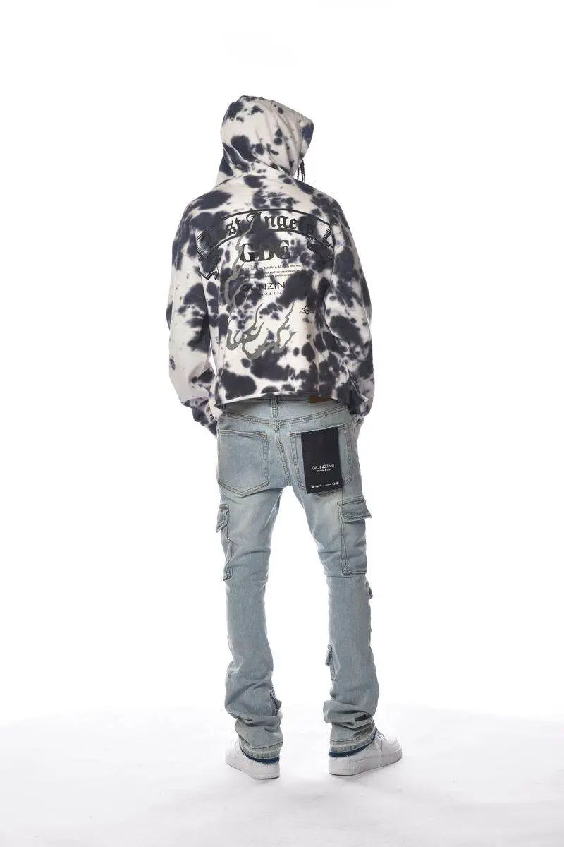 Gunzinii Lost Angels Tie-dye Crop Top Pullover Hoodie - Grey - BLVD