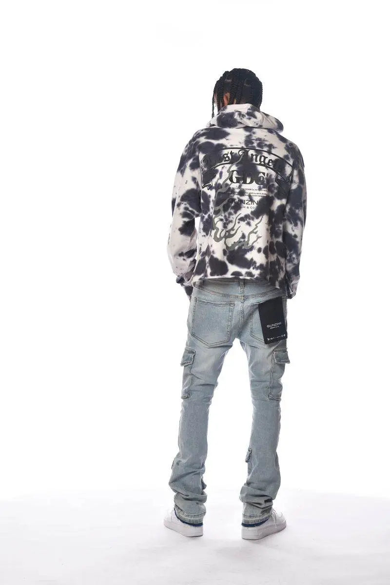 Gunzinii Lost Angels Tie-dye Crop Top Pullover Hoodie - Grey - BLVD