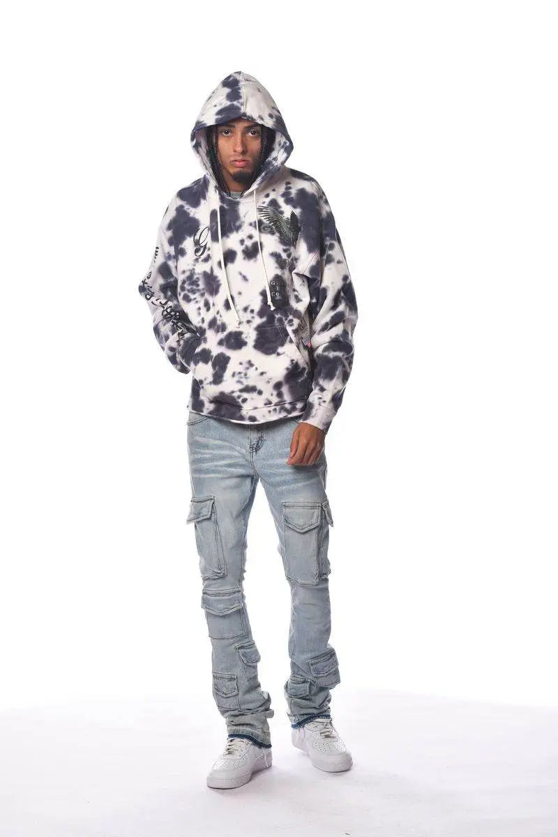 Gunzinii Lost Angels Tie-dye Crop Top Pullover Hoodie - Grey - BLVD
