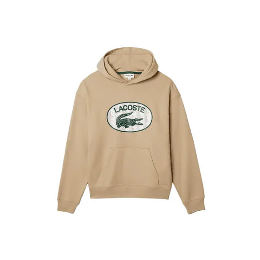 Lacoste Men's Loose Fit Branded Monogram Hooded Sweatshirt Beige - BLVD