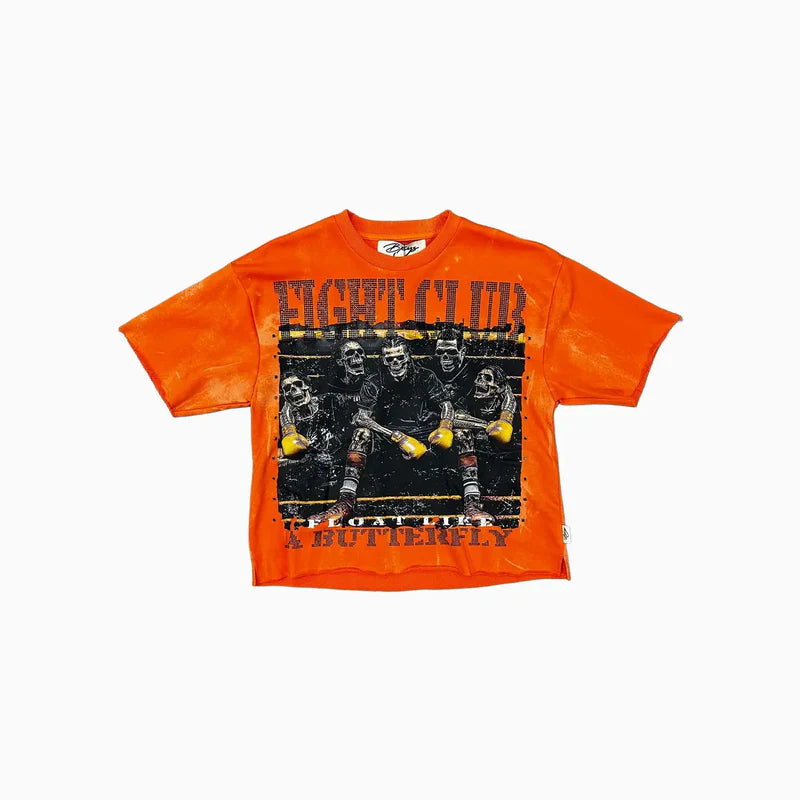 Bkys - "Fight Club" F-terry Cropped T-shirt - Orange