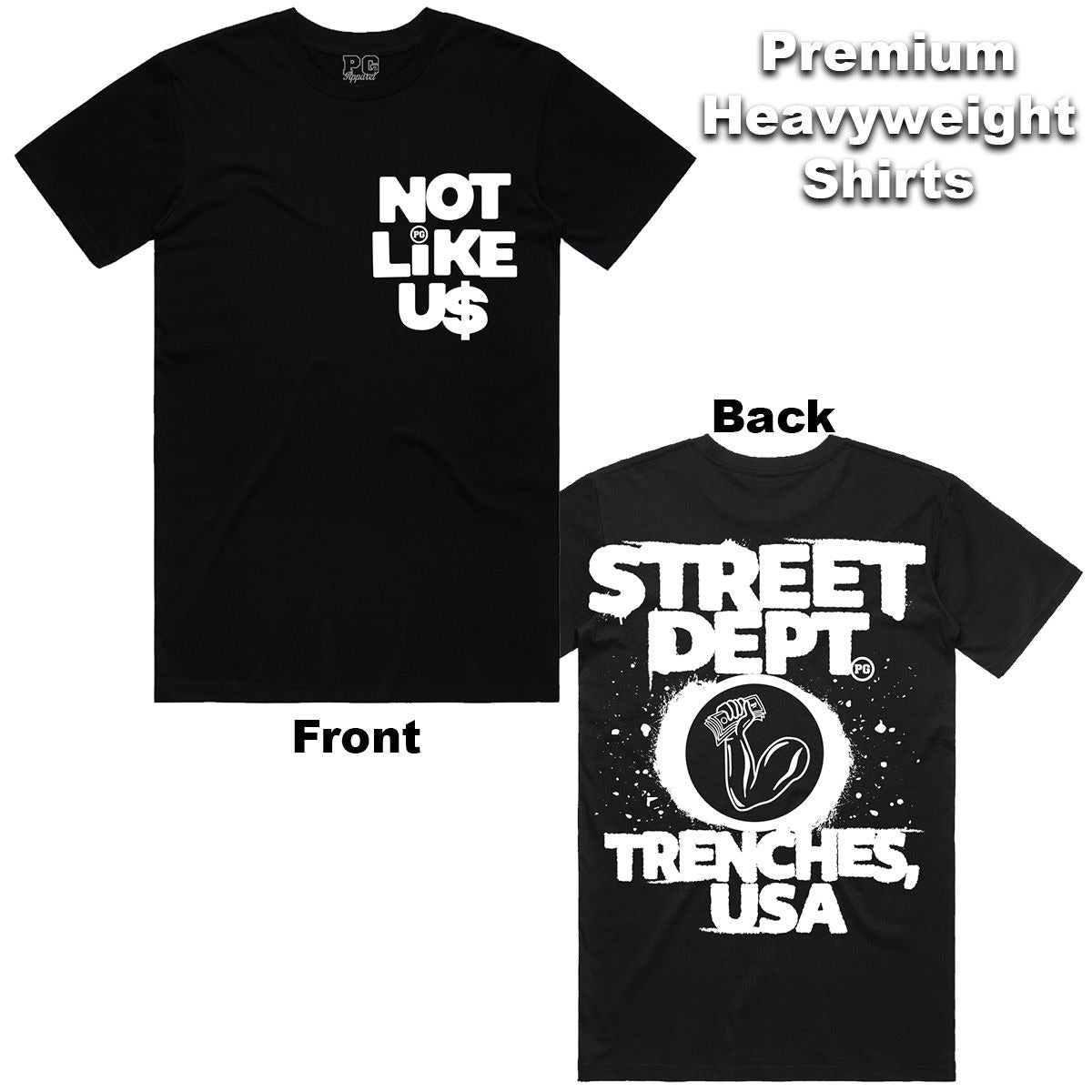 Pg Apparel Not Like Us T-Shirt -  Black / White Planet Grapes