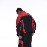 Syndicate - Men's Nylon Windbreaker Jacket & Short Set W Rhinestones  - Black / Red