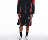Syndicate - Men's Nylon Windbreaker Jacket & Short Set W Rhinestones  - Black / Red