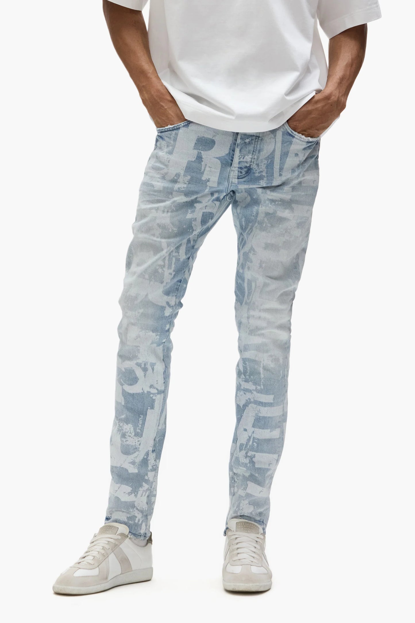 Purple Brand P001 Grunge Print - Light Indigo - P001-SGGT325