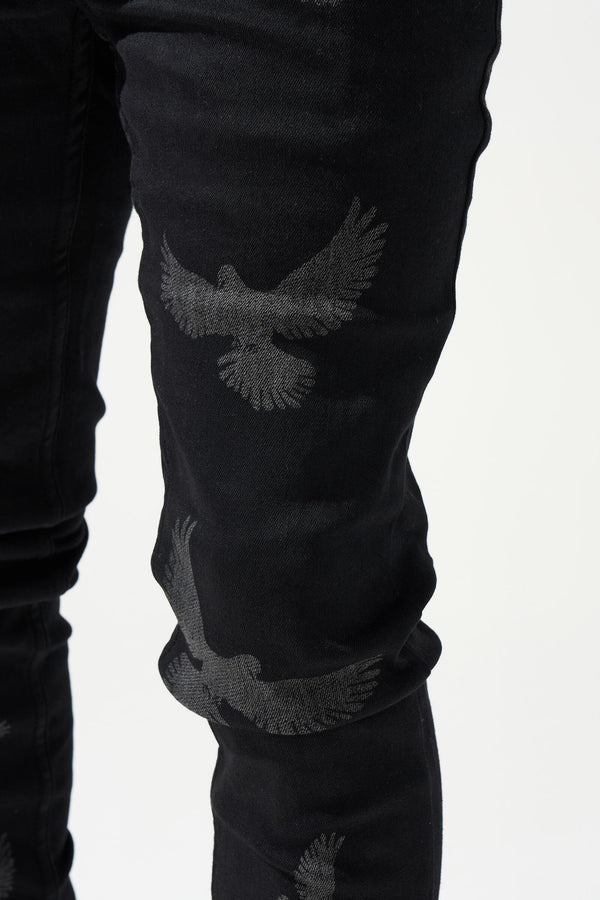 Serenede  "Peace" Jeans -  Black Wash With Dove Print