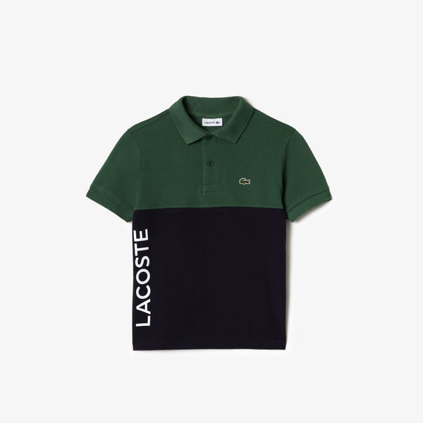 Lacoste Kids’ Organic Cotton Piqué Colorblock Polo  - Dark Green / Navy Blue