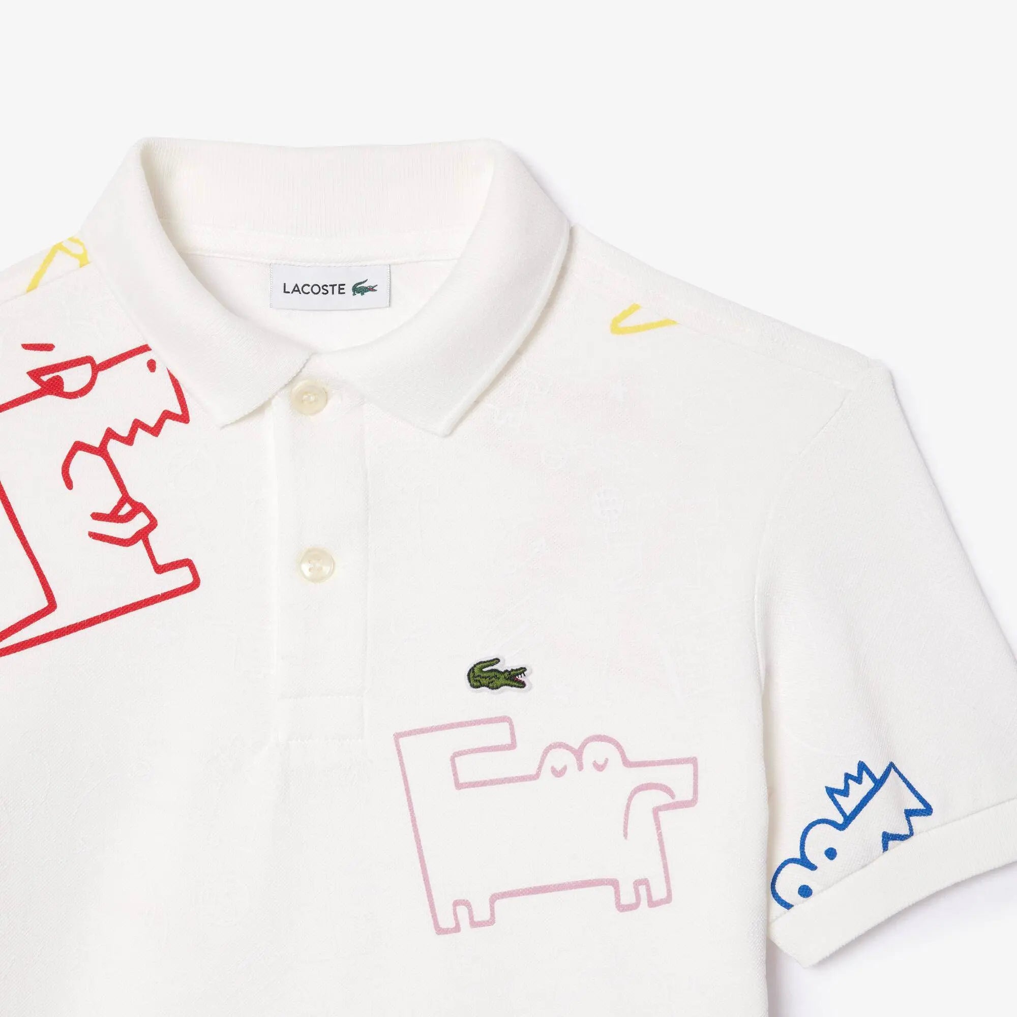 Lacoste Kids' Piqué Croc Print Polo - White 2CQ - BLVD