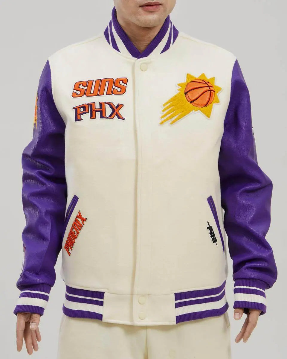 Pro Standard - Phoenix Suns Retro Classic Rib Wool Varsity Jacket - Eggshell / Purple - BLVD