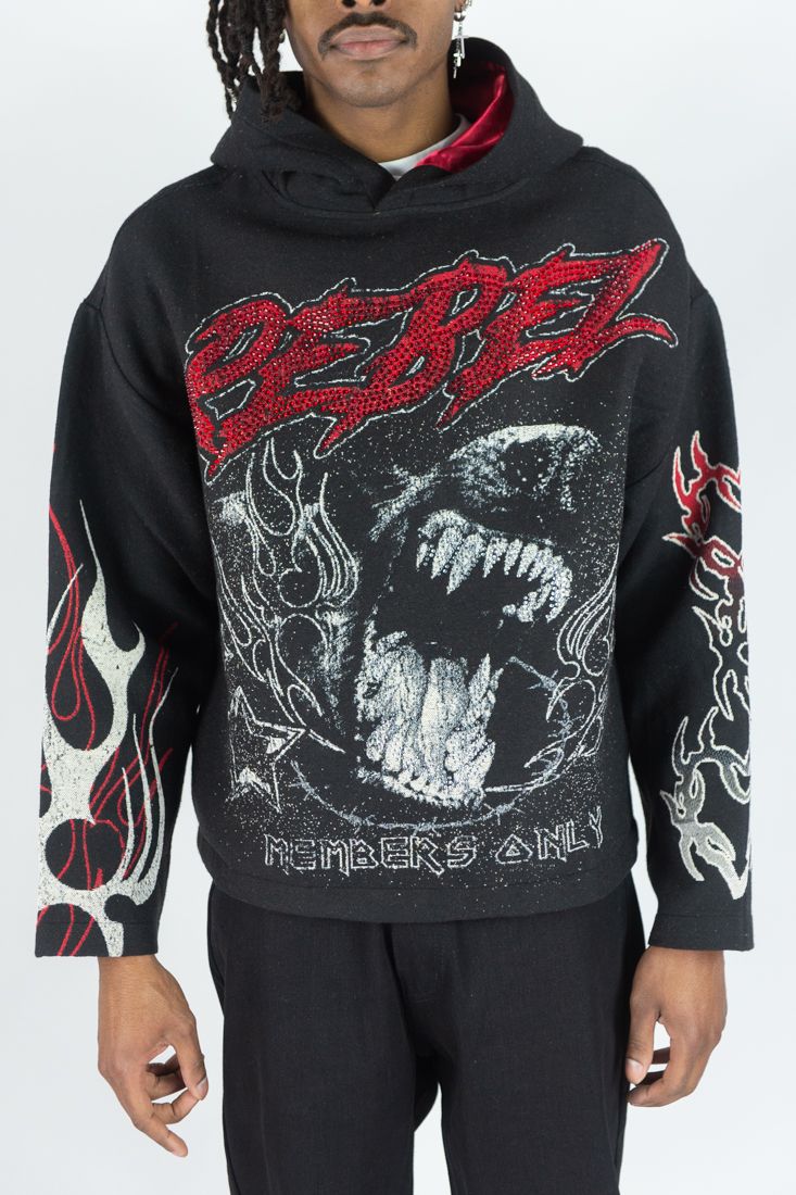Rm - R.stone - Mad Dog Tapestry Hoodie - Black Rebel Minds