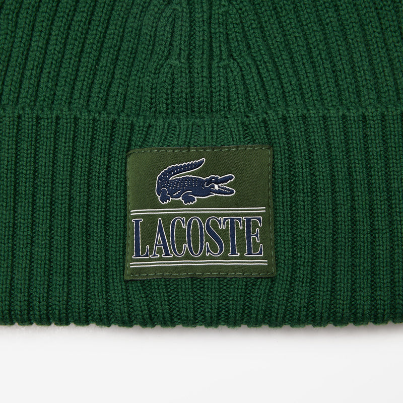 Lacoste Ribbed Wool Woven Patch Beanie - Green 132