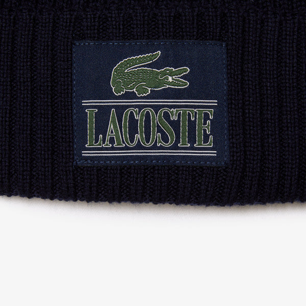 Lacoste Ribbed Wool Woven Patch Beanie - Navy 166