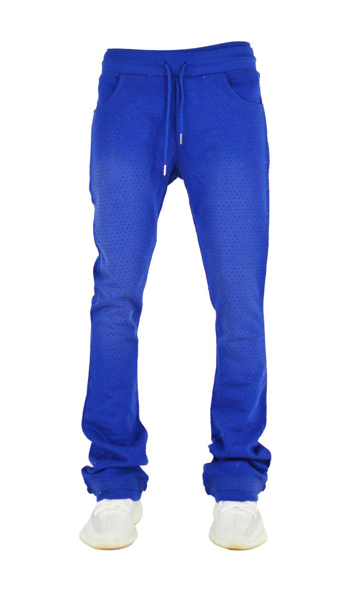 Focus - Rhinestone Stacked Sweats  - Royal Blue