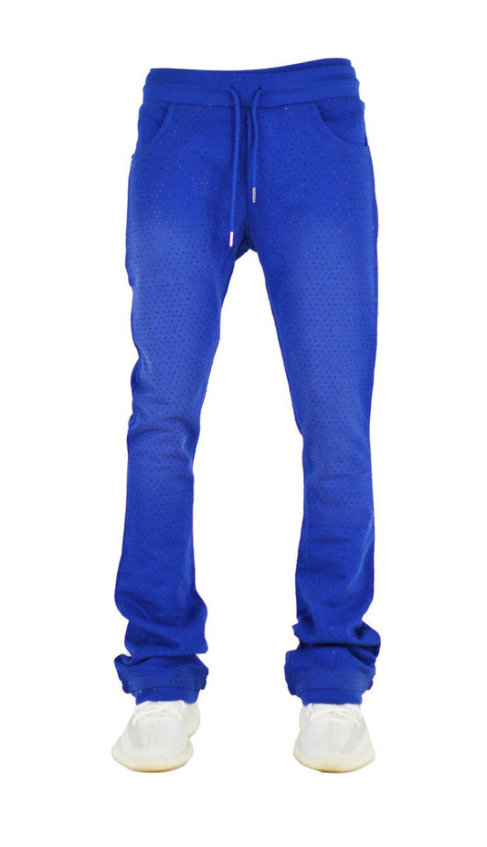 Focus - Rhinestone Stacked Sweats  - Royal Blue