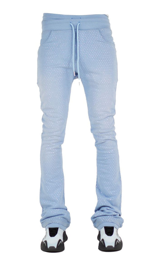 Focus - Rhinestone Stacked Sweats - Sky Blue