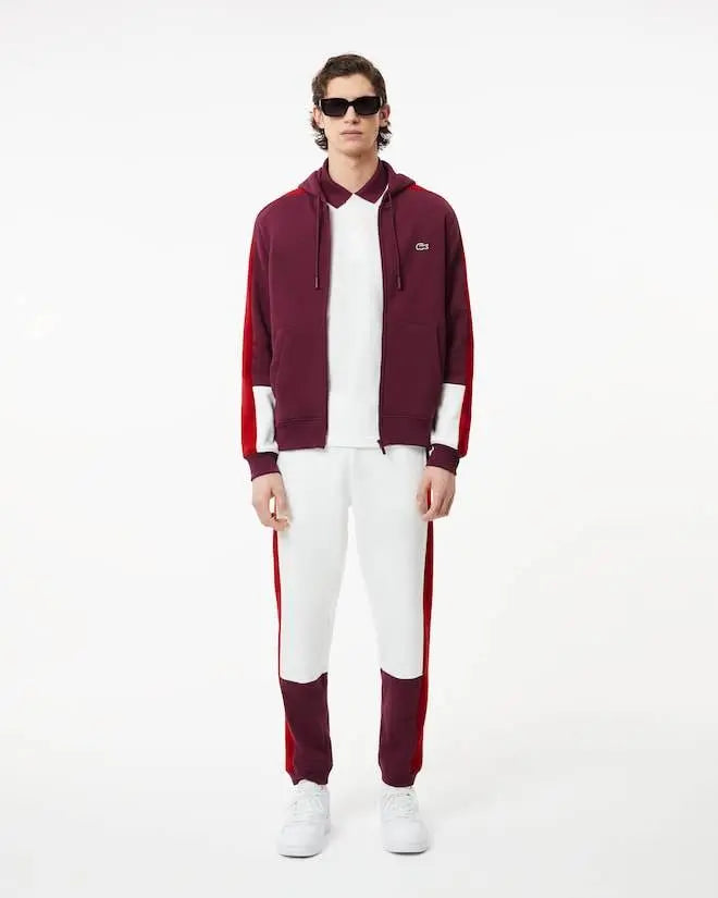 Lacoste Men's Colorblock Zip-Up Hoodie & Jogger Set - Bordeaux Red White - BLVD