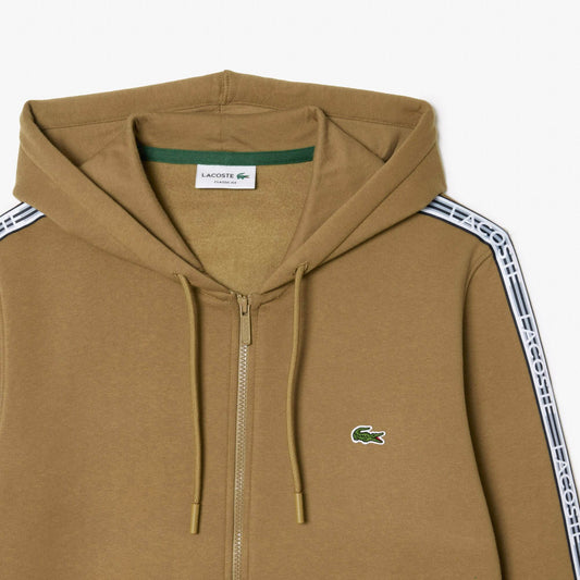 Lacoste Men’s Classic Fit Branded Stripes Zip-Up Hoodie - Brown Six - BLVD