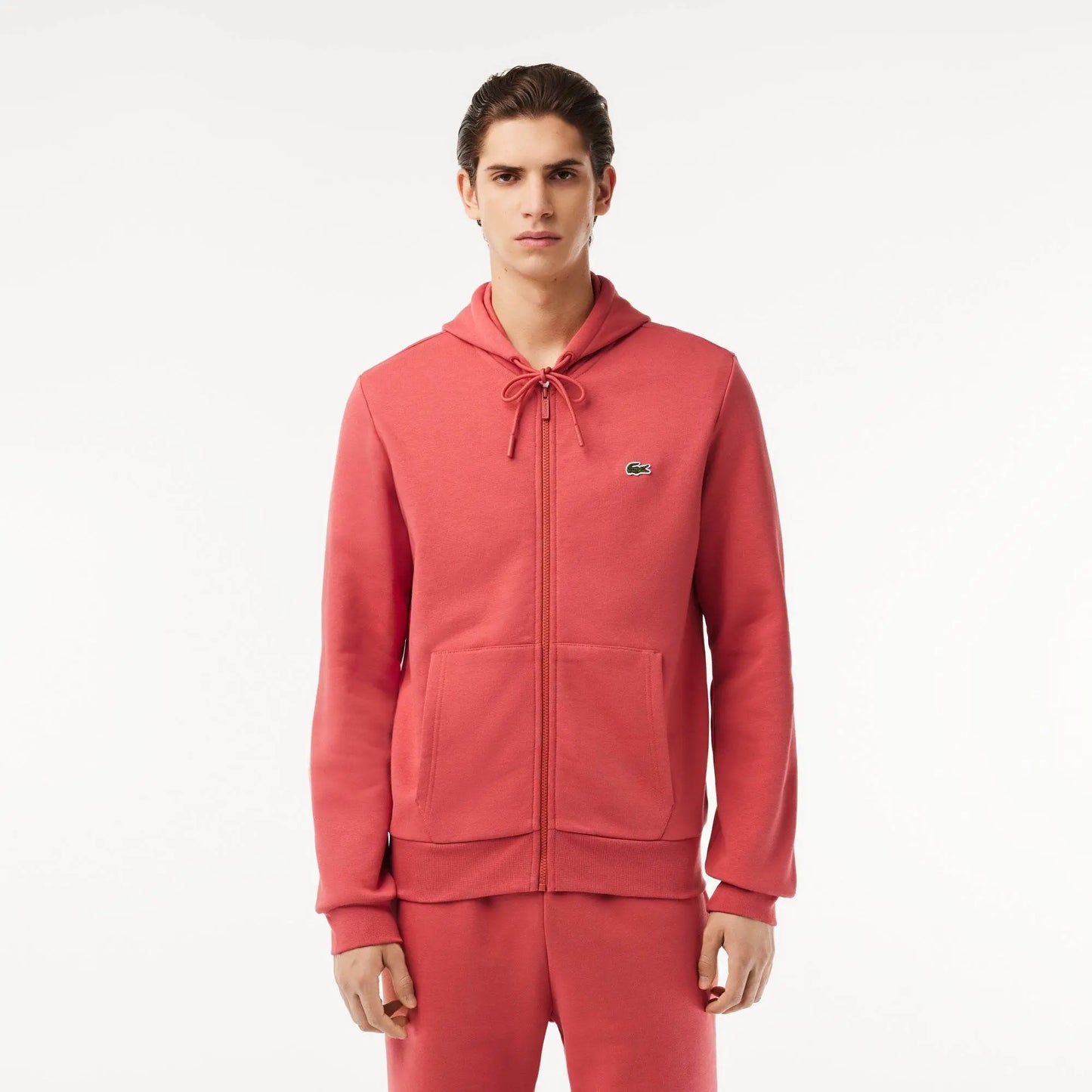 Lacoste Men's Fleece Zip-Up Hoodie & Tapered Fit Sweatpants Set - Sierra Red ZV9 - BLVD