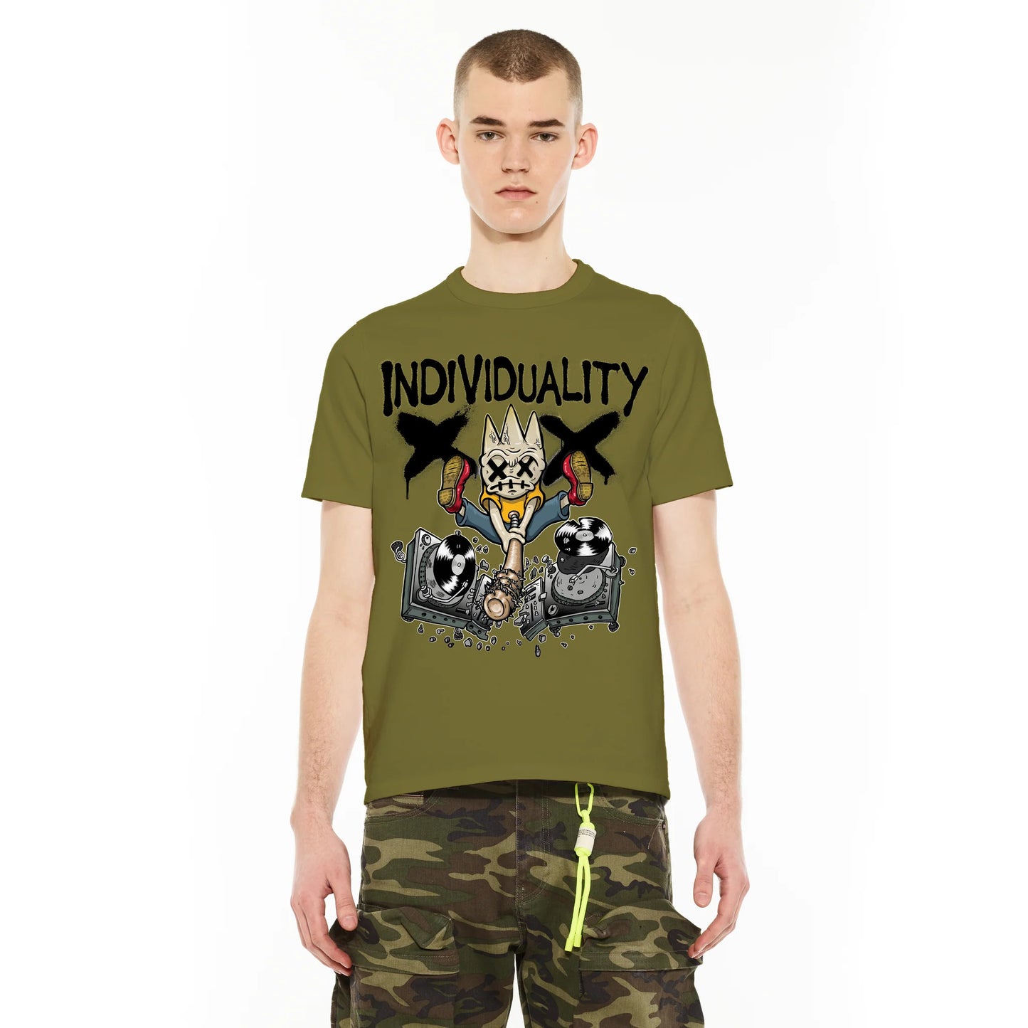 Cult Of Individuality - Crew Neck Tee - Turntables In Olive