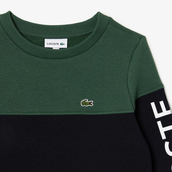 Lacoste Kids’ Colorblock Organic Cotton Flannel Sweatshirt - Dark Green Navy KZI