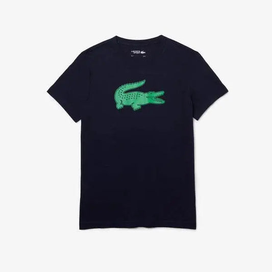 Men's Lacoste SPORT 3D Print Crocodile Breathable Jersey T-shirt Navy Blue Green - BLVD