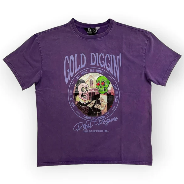 Rebel Gold Diggin Men Tee - Acid Wash Purple