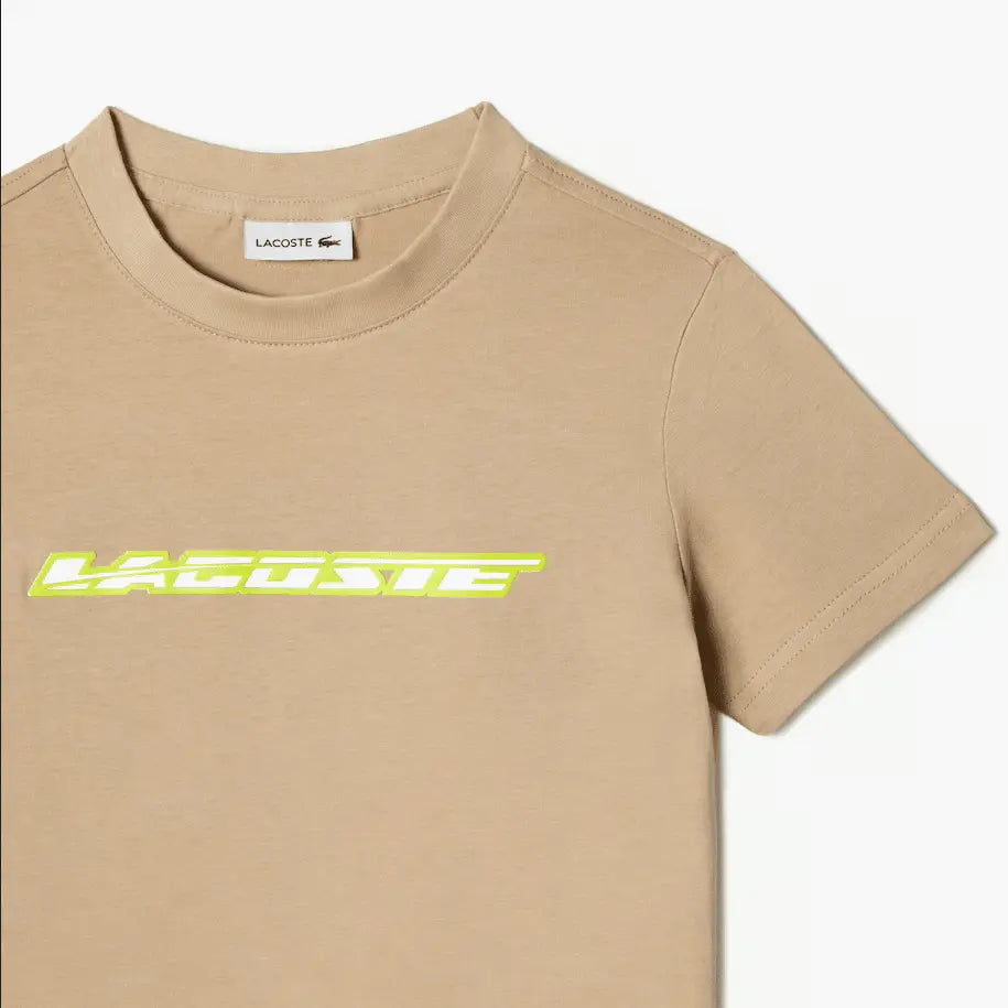 Lacoste Kids’ Cotton Jersey T-Shirt with Contrast Marking - Beige / Yellow 8zb - BLVD