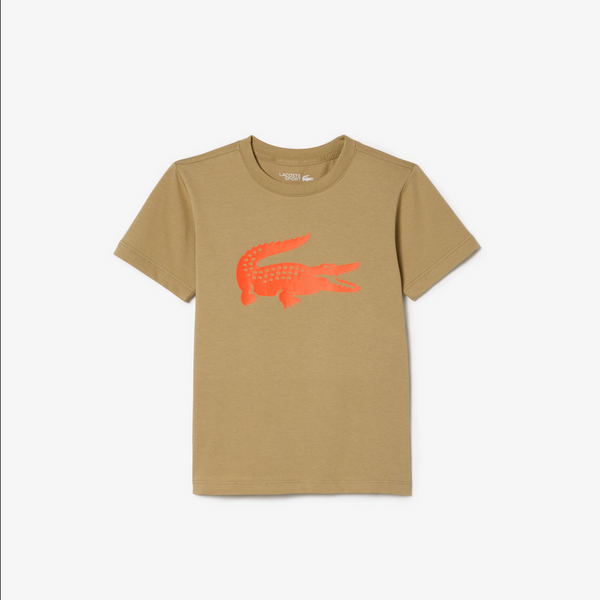 Lacoste Kids' SPORT Tennis Technical Jersey Oversized Croc T-Shirt  - Beige V12