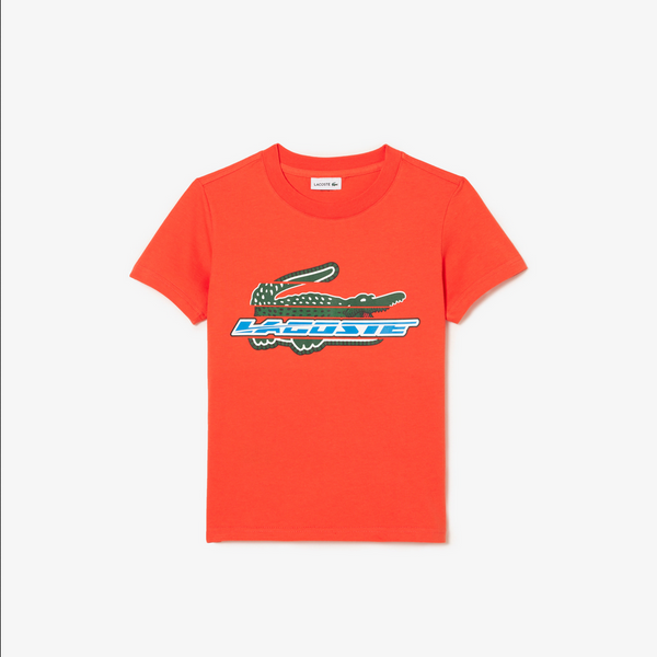 Lacoste Kids’ Contrast Print Cotton Jersey T-Shirt - Watermelon 02K