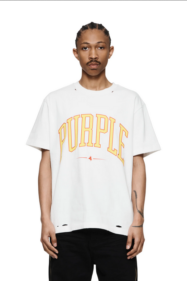 Purple Brand Men Off White Collegiate T-shirt - P117-HJCM423