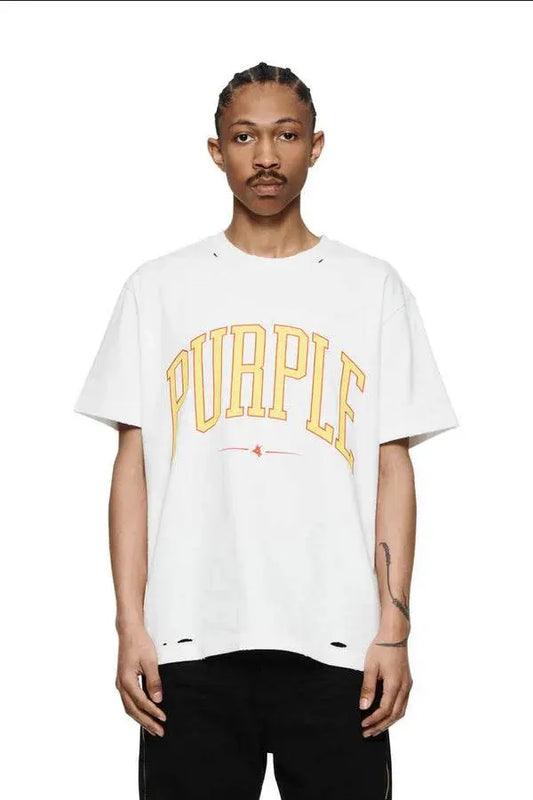 Purple Brand Men Off White Collegiate T-shirt - P117-HJCM423 - BLVD