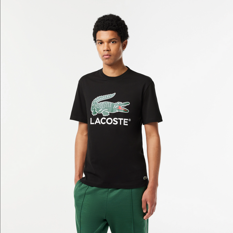 Lacoste Men's Cotton Jersey Signature Print T-Shirt - Black
