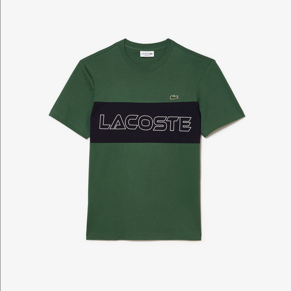 Lacoste Men's Regular Fit Printed Colorblock T-Shirt  - Green / Navy kzi