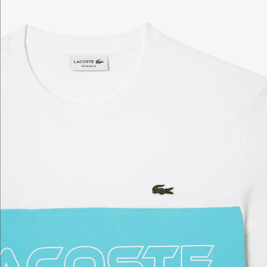 Lacoste Men's Regular Fit Printed Colorblock T-Shirt - White / Turquoise ri6 - BLVD