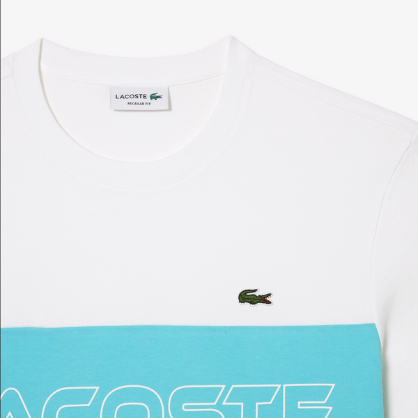 Lacoste Men's Regular Fit Printed Colorblock T-Shirt  - White / Turquoise ri6
